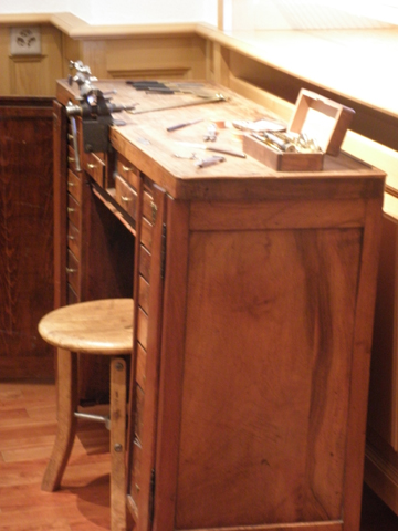 Early watchmaker's bench, tools (as seen in Audemars Piguet museum)