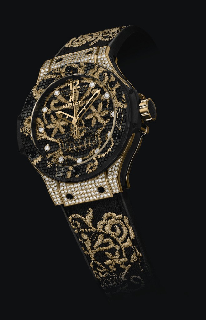 Black and gold Big Bang Broderie with embroidered dial and strap 