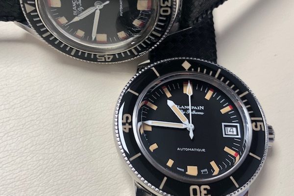 blanc orig and new in forefront a bit blurry Blancpain Fifty Fathoms Automatique
