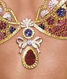 The center ruby in the Fantasy Bra weighs 52 carats. 