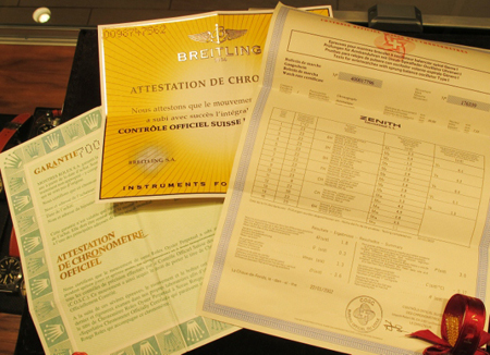chronometer certificates