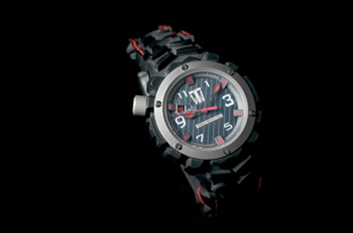Tire'd Watch Company's Rapide Black watch made with recycled tires and titanium