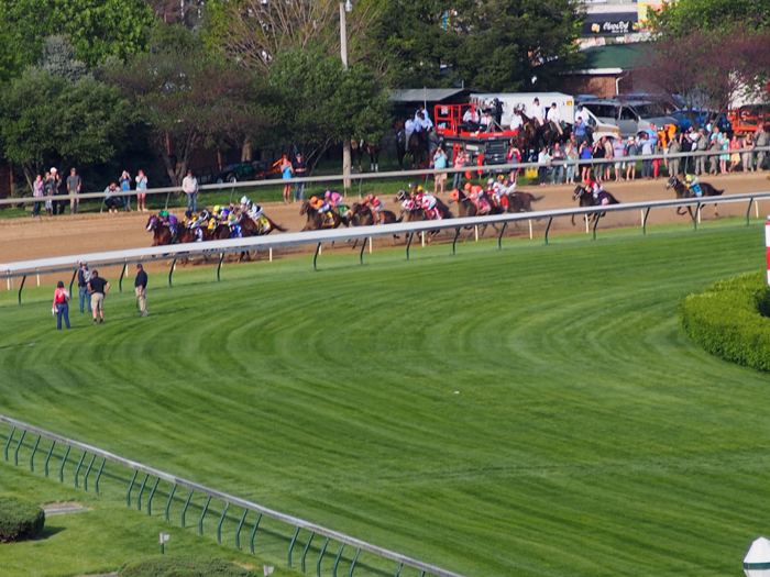 Coming around the corner toward the home stretch at the Kentucky Derby. (Photo (C), Roberta Naas) 
