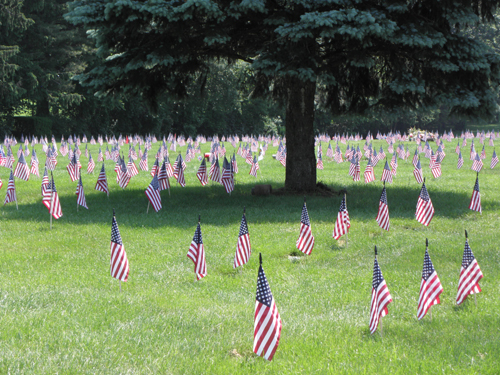 Flags in honor of those who served, (at George Washington Memorial Cemetary, NJ)