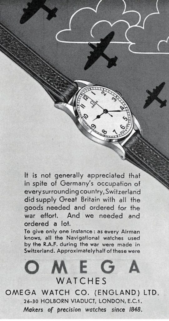 During World War II, 50 percent of Switzerland's watch exports to Great Britain were from Omega.