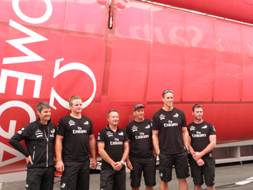 ETNZ members in front of the sail (at rest in the warehouse)