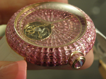 The entire case and dial are adorned with a total of 400 pink sapphires.